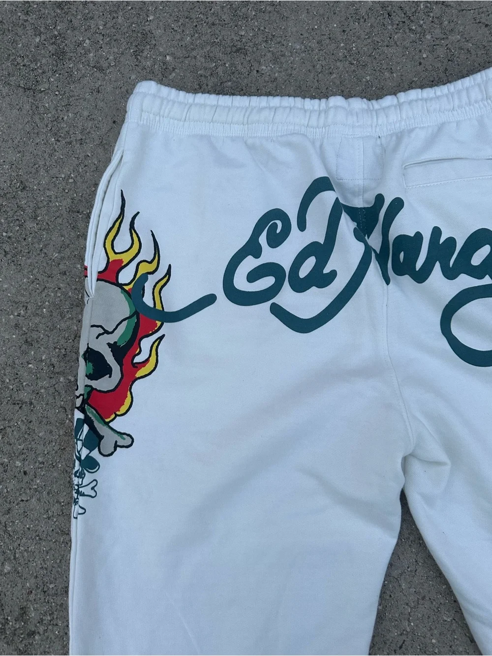 Men’s Ed Hardy Ivory Flame Skull Sweat Pants